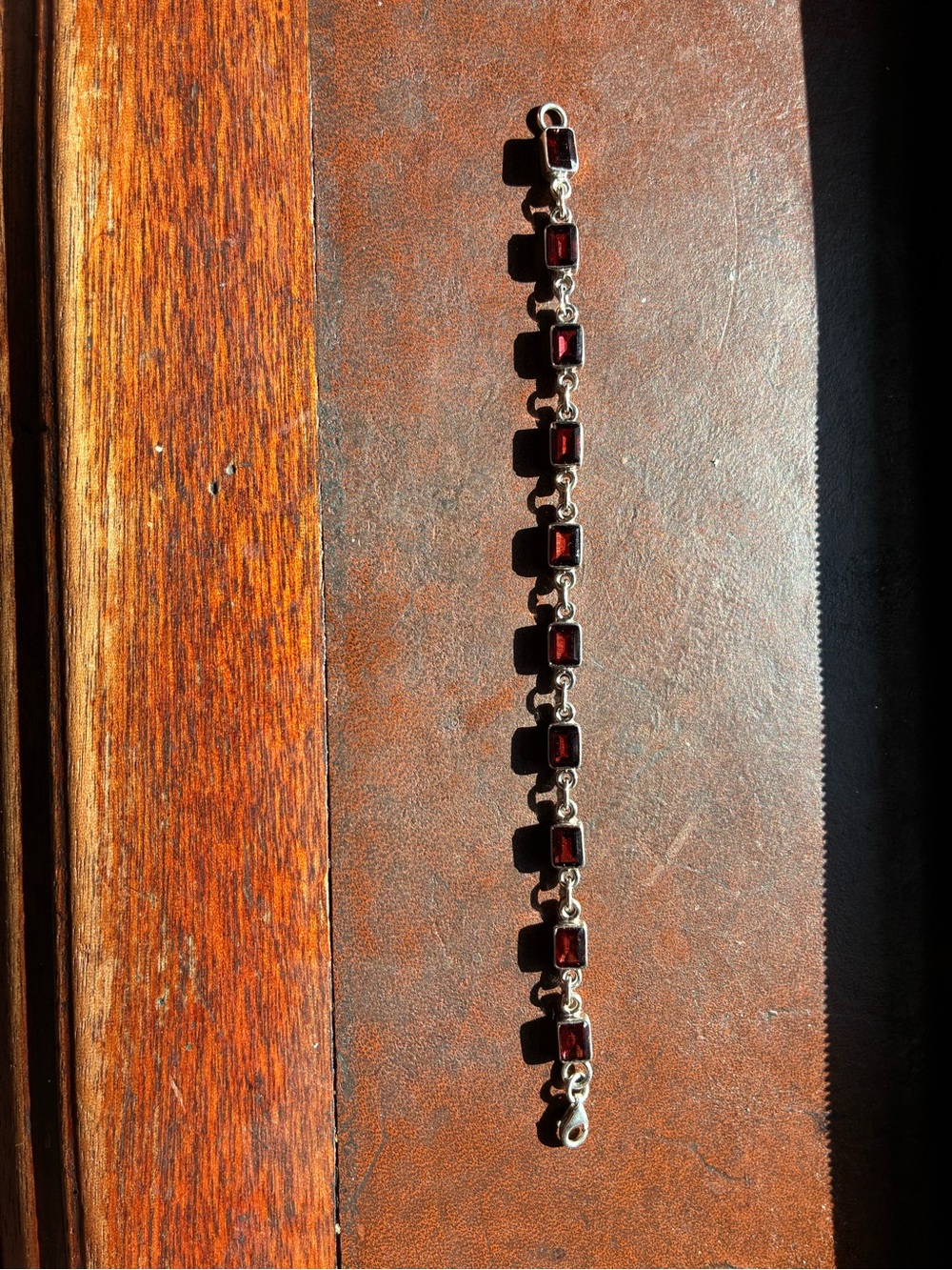 Sterling Silver Bracelet with Deep Red Garnets